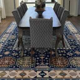Hand Knotted Navy Oushak Wool Rug, Geometric Living Room Carpet Ar_3709 - thumbnail 2