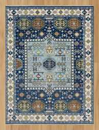 Hand Knotted Navy Oushak Wool Rug, Geometric Living Room Carpet Ar_3709 - thumbnail 1