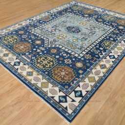 Hand Knotted Navy Oushak Wool Rug, Geometric Living Room Carpet Ar_3709 - thumbnail 3