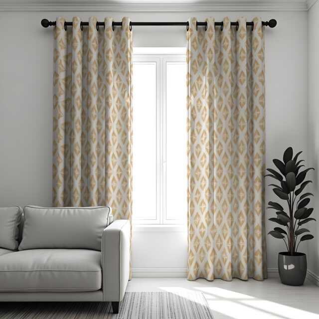 Beige Geometric Curtains, Neutral Modern Pattern Drapes, Custom Window Panels For Living Room Bedroom Minimal Decor - image 1