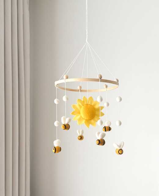 Bee Mobile/Baby Mobile/Sun Felt Mobile/Bee Nursery Decoration/Sun Decor/Ball Baby Mobile/ - image 1
