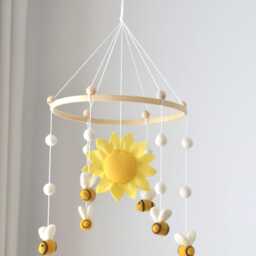 Bee Mobile/Baby Mobile/Sun Felt Mobile/Bee Nursery Decoration/Sun Decor/Ball Baby Mobile/ - thumbnail 2