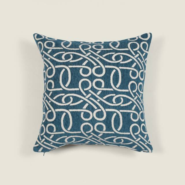 Reversible Woven Jacquard Cotton Chenille Velvet Deep Teal Folk Art Inspired Patterned Premium Quality Cushion 16 X 16 - image 1