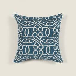 Reversible Woven Jacquard Cotton Chenille Velvet Deep Teal Folk Art Inspired Patterned Premium Quality Cushion 16 X 16 - thumbnail 1