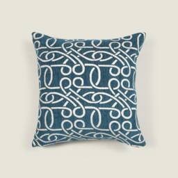 Reversible Woven Jacquard Cotton Chenille Velvet Deep Teal Folk Art Inspired Patterned Premium Quality Cushion 16 X 16 - thumbnail 2