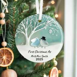 First Christmas As Mr & Mrs Ornament 2025, Personalized Sea Glass Ceramic With Name, Newlywed Wedding Gift Keepsake - thumbnail 2