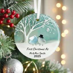 First Christmas As Mr & Mrs Ornament 2025, Personalized Sea Glass Ceramic With Name, Newlywed Wedding Gift Keepsake