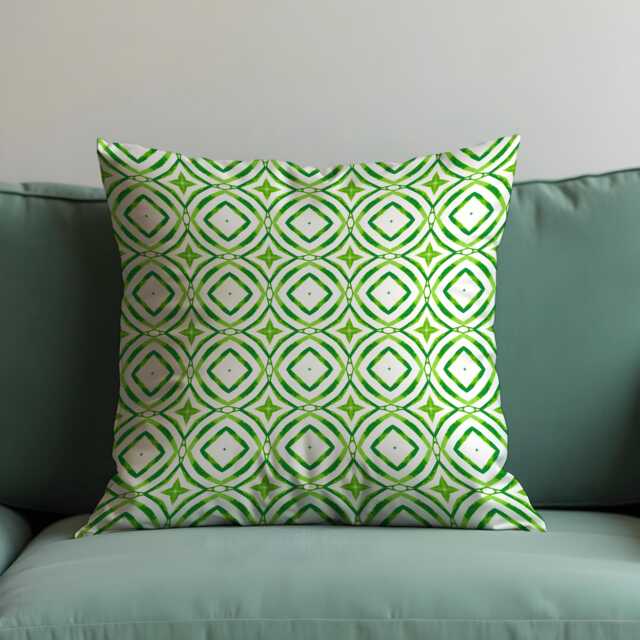 Green Geometric Cushion Cover, Modern Retro Throw Pillow Bold Circle & Pattern Living Room Decoration - image 1