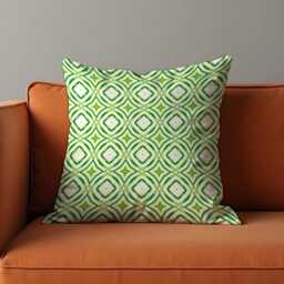 Green Geometric Cushion Cover, Modern Retro Throw Pillow Bold Circle & Pattern Living Room Decoration - thumbnail 2