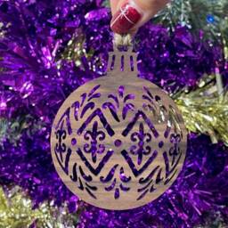 Wooden Traditional Bauble Christmas Tree Decoration - Xmas Ornament in Oak, Walnut Cherry Wood -Or- Silver, Gold, Red, Green Glitter - thumbnail 3