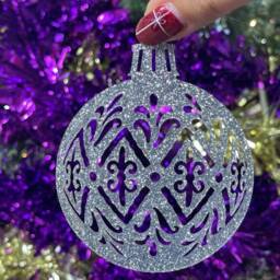 Wooden Traditional Bauble Christmas Tree Decoration - Xmas Ornament in Oak, Walnut Cherry Wood -Or- Silver, Gold, Red, Green Glitter - thumbnail 2