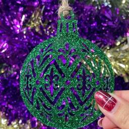 Wooden Traditional Bauble Christmas Tree Decoration - Xmas Ornament in Oak, Walnut Cherry Wood -Or- Silver, Gold, Red, Green Glitter - thumbnail 4