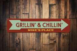 Grillin & Chillin Sign - Personalized Bbq Outdoor Bar & Patio Decor Custom Metal Grill Backyard Barbecue Wall Art - thumbnail 1