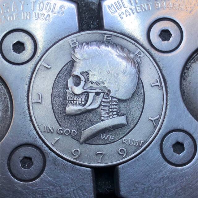 Engraved Hobo Nickel Skull Coin Memento Mori Carved Art - image 1
