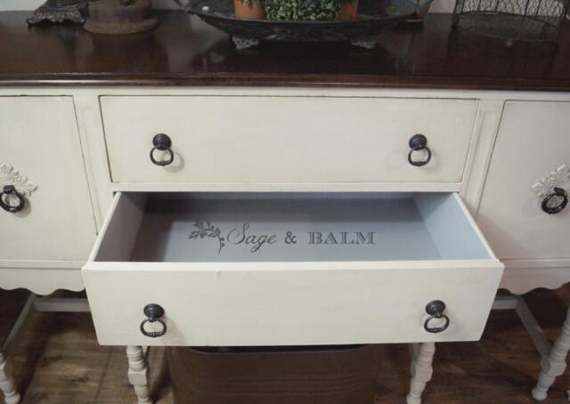 Sold - Antique White Shabby Chic Chalk Painted & Distressed Sideboard Buffet, Dark Waxed Furniture, Upcycled Furniture - image 1