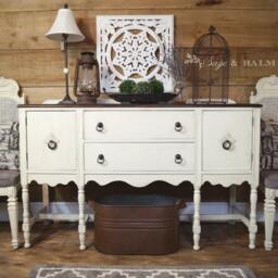 Sold - Antique White Shabby Chic Chalk Painted & Distressed Sideboard Buffet, Dark Waxed Furniture, Upcycled Furniture - thumbnail 2