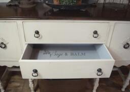 Sold - Antique White Shabby Chic Chalk Painted & Distressed Sideboard Buffet, Dark Waxed Furniture, Upcycled Furniture - thumbnail 1