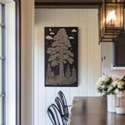 Sequoia Tree Engraved Birch Wood Panel - Block Print Inspired California Wall Art, Nature Lover Illustration Print, Mountain Home Decor Gift - thumbnail 2
