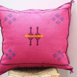 Handmade Moroccan Silk Cactus Pillow Ethnic Boho Cushion - thumbnail 2