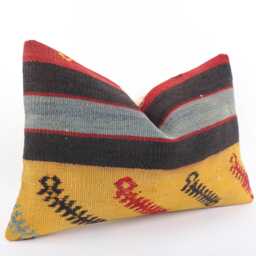 Handwoven Turkish Kilim Lumbar Pillow Bohemian Home Decor - 16x24 Inch - thumbnail 3