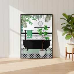 Botanical Bath Art Print. Green Maximalist Bathroom Poster. Colourful Toilet Home Decor - thumbnail 1
