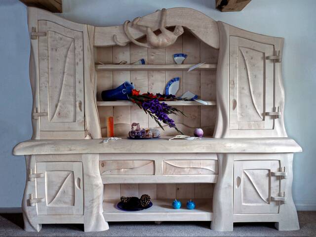 Handmade Figured Sycamore Kitchen Dresser, Monkey Sculpture Art Furniture - image 1