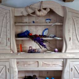 Handmade Figured Sycamore Kitchen Dresser, Monkey Sculpture Art Furniture - thumbnail 2