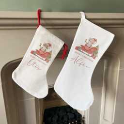 Personalised Watercolor Santa Christmas Stocking - Linen Or Cotton