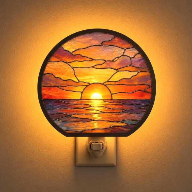 Sunset On The Beach Night Light, Wood & Acrylic Ocean Suncatcher, Coastal Light Plug In, Nature Lovers Room Decor - image 1