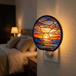 Sunset On The Beach Night Light, Wood & Acrylic Ocean Suncatcher, Coastal Light Plug In, Nature Lovers Room Decor - thumbnail 2