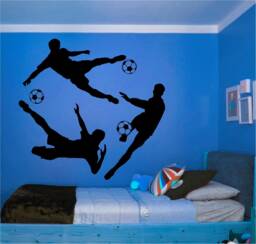 Three Football Players Sticker, Vinyl Wall Art Sticker, Transfer, Mural, Stencil, Easy To Apply, Instructions Included, Matt Finish - thumbnail 1