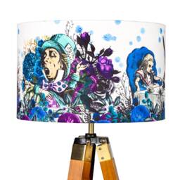 Lampshade Alice in Wonderland Purple & Blue Velvet - Drum Lamp Shade 25cm 30cm 35cm 40cm 45cm Table Lamp Shade, Ceiling Shade, Pendant - thumbnail 2