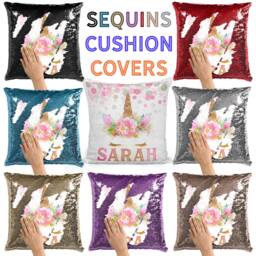 Personalised Sequence Cushion Cober - Magic Pillow Custome Name Cover Kids Rainbow Unicorn Sequin Personalized - thumbnail 1
