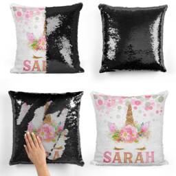 Personalised Sequence Cushion Cober - Magic Pillow Custome Name Cover Kids Rainbow Unicorn Sequin Personalized - thumbnail 2