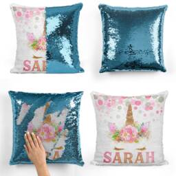 Personalised Sequence Cushion Cober - Magic Pillow Custome Name Cover Kids Rainbow Unicorn Sequin Personalized - thumbnail 3