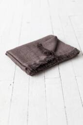 Fringed Linen Throw Blanket. Couch Cover in Brown Striped. Coverlet. Rustic Linen Bedspread. Slipcover - thumbnail 1