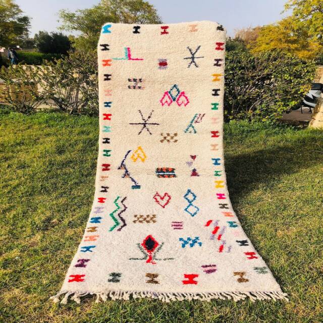 Moroccan Rug Beni Ourain Style - Handwoven Rug, Bathroom Kitchen Bedroom Nursery Rag Rug Portuguese, Boho 10x3Ft - image 1