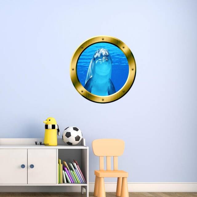 Ship Window Frame Dolphin Porthole - Ocean Wall Decal Peel & Stick Porpoise Sticker Mural Vwaq Gp29 - image 1