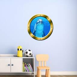 Ship Window Frame Dolphin Porthole - Ocean Wall Decal Peel & Stick Porpoise Sticker Mural Vwaq Gp29 - thumbnail 1