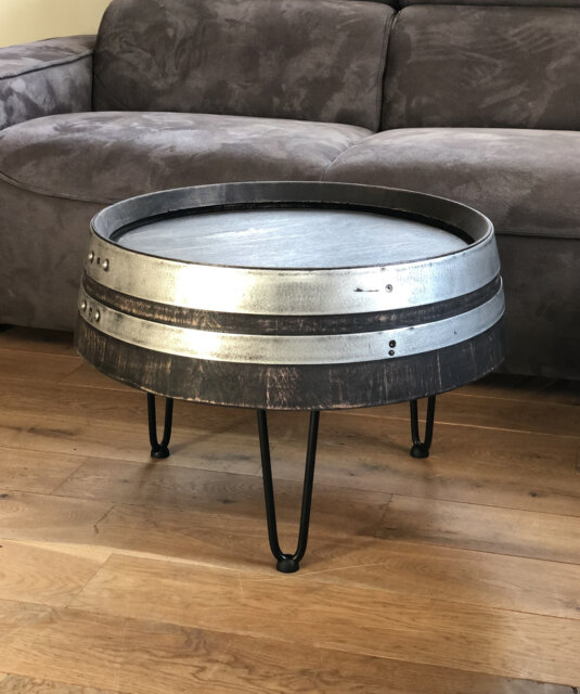 Wine Barrel Coffee Table Tripod Shabby Black - image 1