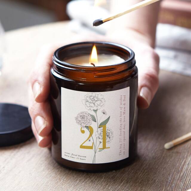 Personalised 21st Birthday Candle Gift Floral Apothecary Jar, Soy Wax - image 1