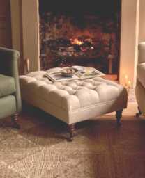 Chesterfield Plush Velvet Ottoman - Mahogany Castor Legs, 100x52x37cm