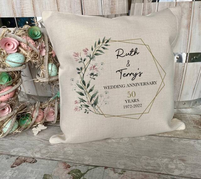 Personalised Wedding Anniversary Gift, Cushion, Mr & Mrs 2nd Gift For Couples, Day Gifts, Linen - image 1