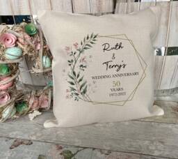 Personalised Wedding Anniversary Gift, Cushion, Mr & Mrs 2nd Gift For Couples, Day Gifts, Linen - thumbnail 1