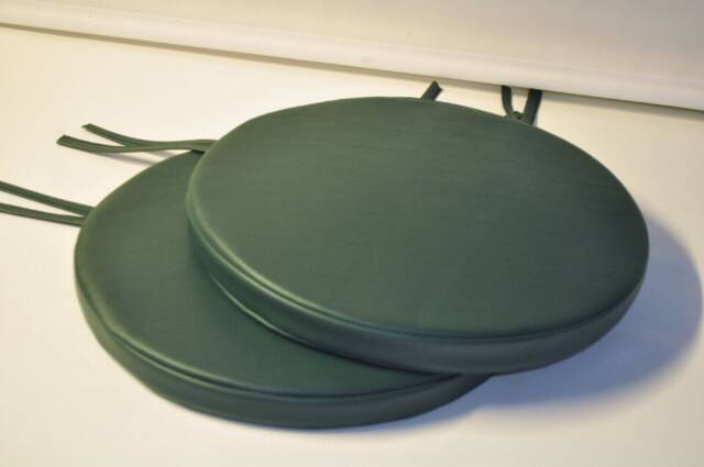 "2 Dark Green Faux Leather Round Dining Garden Chair Cushion Seat Pads 12"" To 20" - image 1