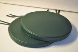 "2 Dark Green Faux Leather Round Dining Garden Chair Cushion Seat Pads 12"" To 20" - thumbnail 1