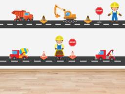 Set Of Construction Wall Decal Full Colour Vehicle Road Crane Truck Sticker