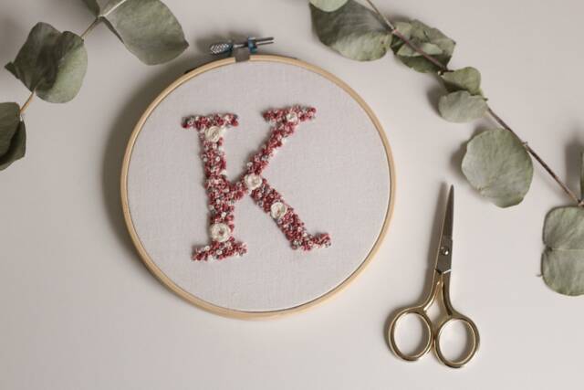 Letter K - Embroidery Frame, Picture, Wall Decoration, Gift Idea - For Nursery, Wedding, Special Days Etc - image 1