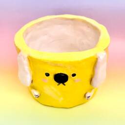 Dog Plant Pot Cute Handbuilt Ceramic Planter - thumbnail 2