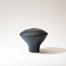 Hand Made Sculptural Domed Vase Form, Stoneware Fired in A Semi-Matte Black Glaze, With Circular Textured Manganese Oxide Decoration - thumbnail 1